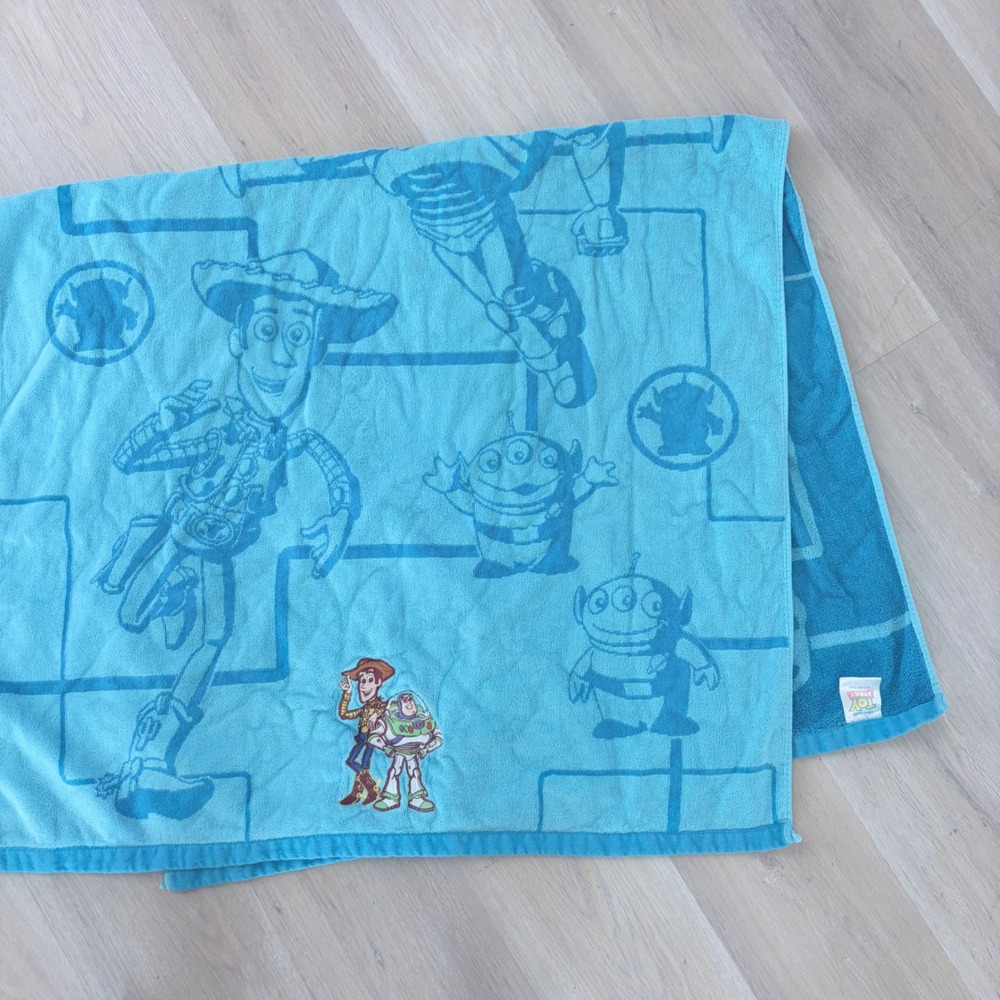 VNTG Disney Pixar Toy Story Beach Towel Blue Woody Buzz Lightyear Cotton 34x63